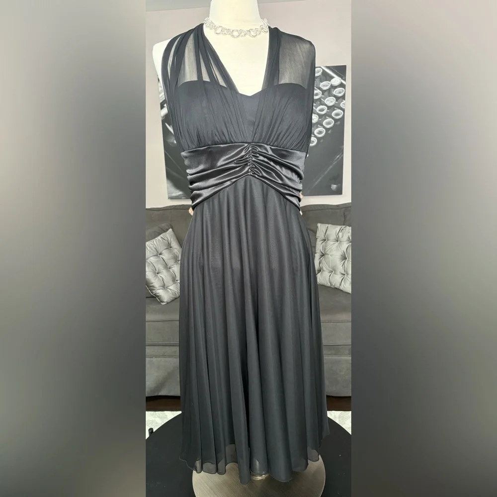 Black Chiffon Backless Cocktail Dress Wedding Guest Formal Evening Party Size L